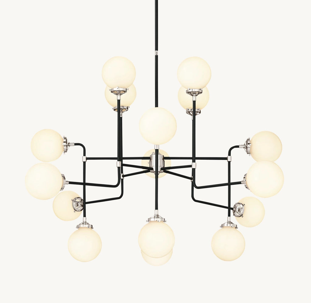 Sylviasp Bistro Milk Glass Globe Chandelier 56" - Cyran Lamps