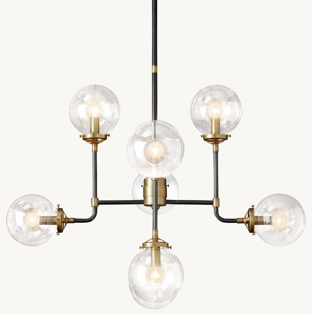Sylviasp Globe Clear Glass Chandelier 34in Nickel Finish - Cyran Lamps