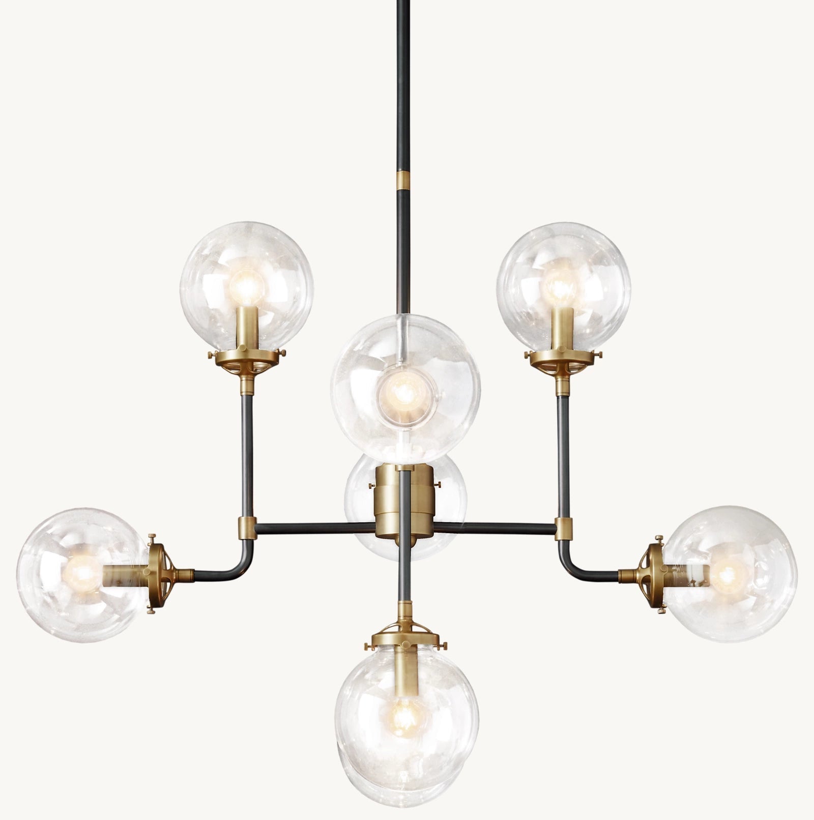 Sylviasp Globe Clear Glass Chandelier 34in Nickel Finish - Cyran Lamps