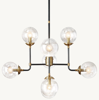 Sylviasp Globe Clear Glass Chandelier 34in Nickel Finish - Cyran Lamps