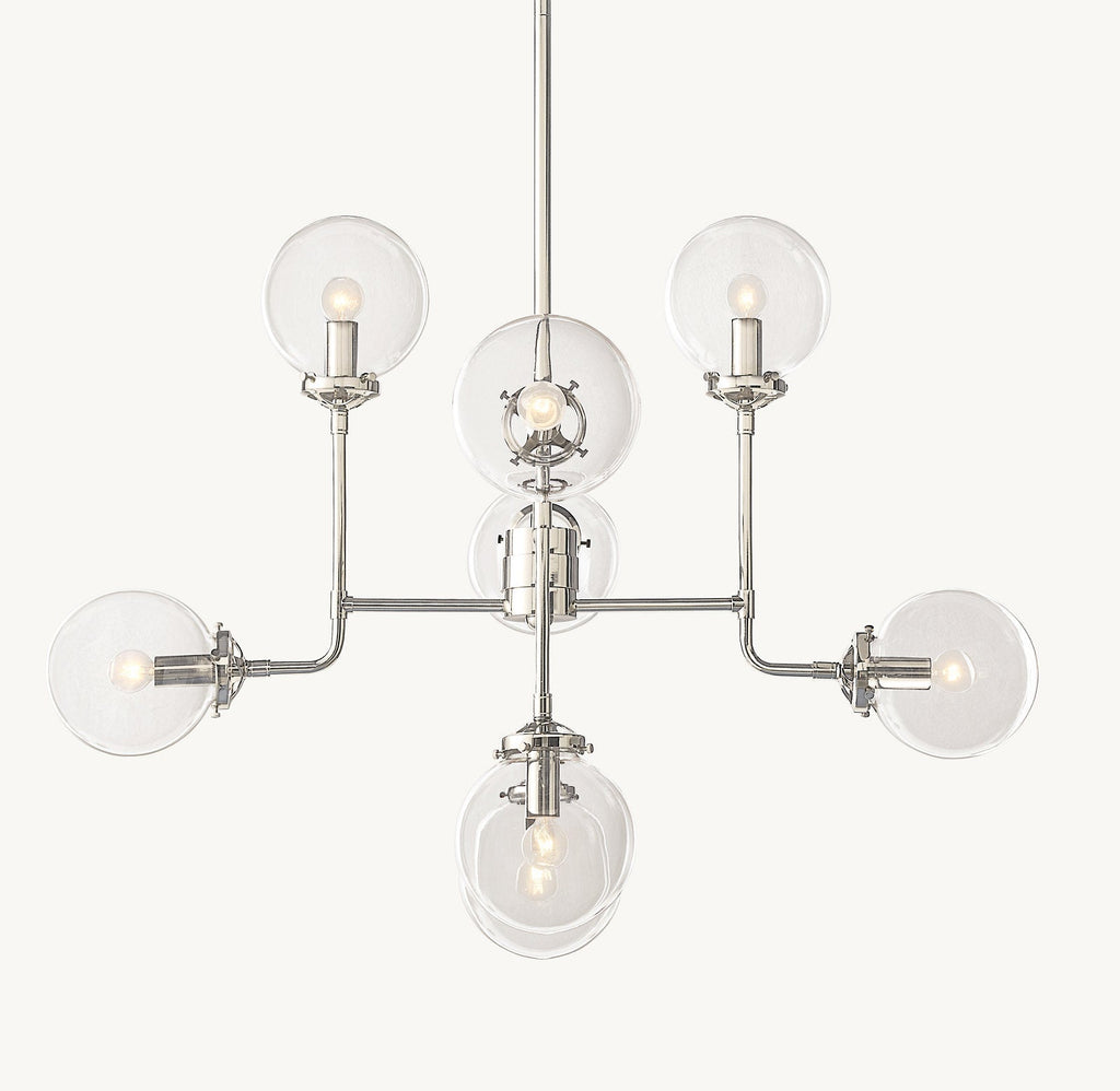 Sylviasp Globe Clear Glass Chandelier 34in Nickel Finish - Cyran Lamps