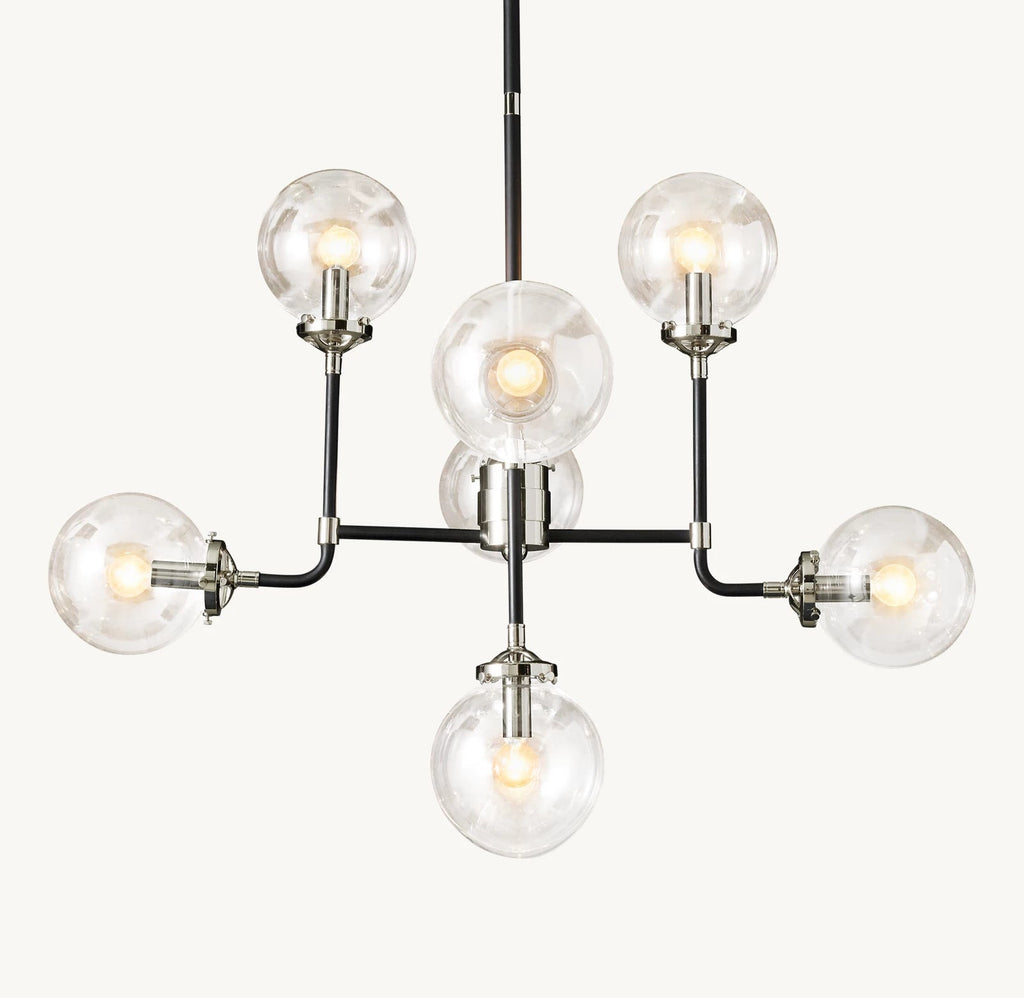 Sylviasp Globe Clear Glass Chandelier 34in Nickel Finish - Cyran Lamps