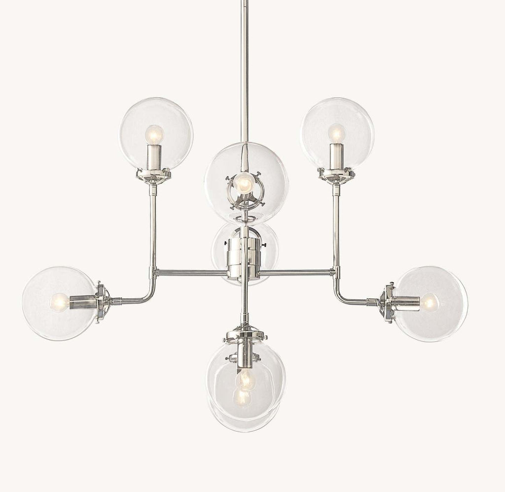 Sylviasp Globe Clear Glass Chandelier 34in Nickel Finish - Cyran Lamps