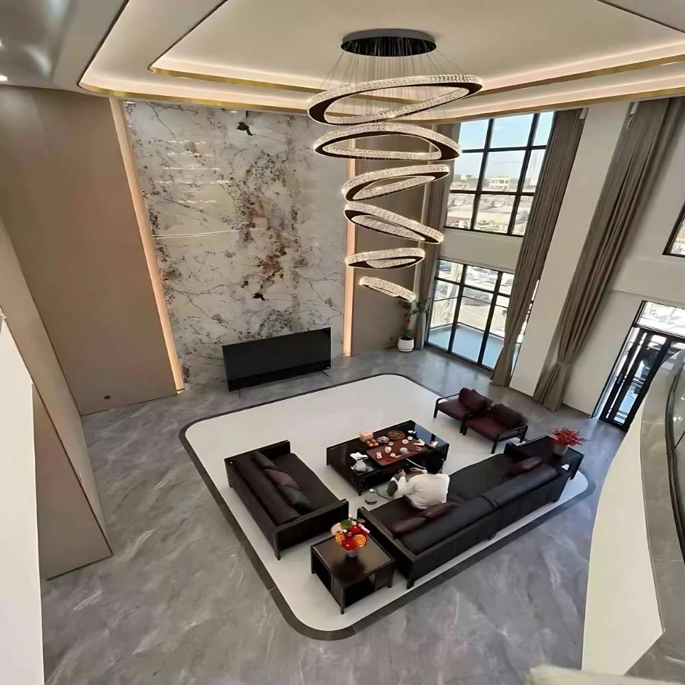 Twisted Ring Led Light Chandelier for High Ceiling - GoldWarm Light 3000KCyranlamps