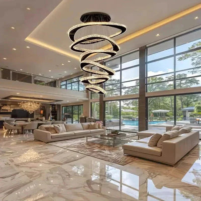 Twisted Ring Led Light Chandelier for High Ceiling - GoldWarm Light 3000KCyranlamps