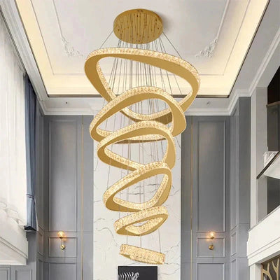 Twisted Ring Led Light Chandelier for High Ceiling - GoldWarm Light 3000KCyranlamps