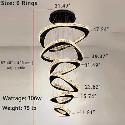 Twisted Ring Led Light Chandelier for High Ceiling - GoldWarm Light 3000KCyranlamps