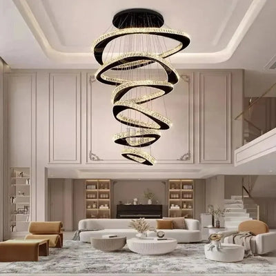 Twisted Ring Led Light Chandelier for High Ceiling - BlackWarm Light 3000KCyranlamps