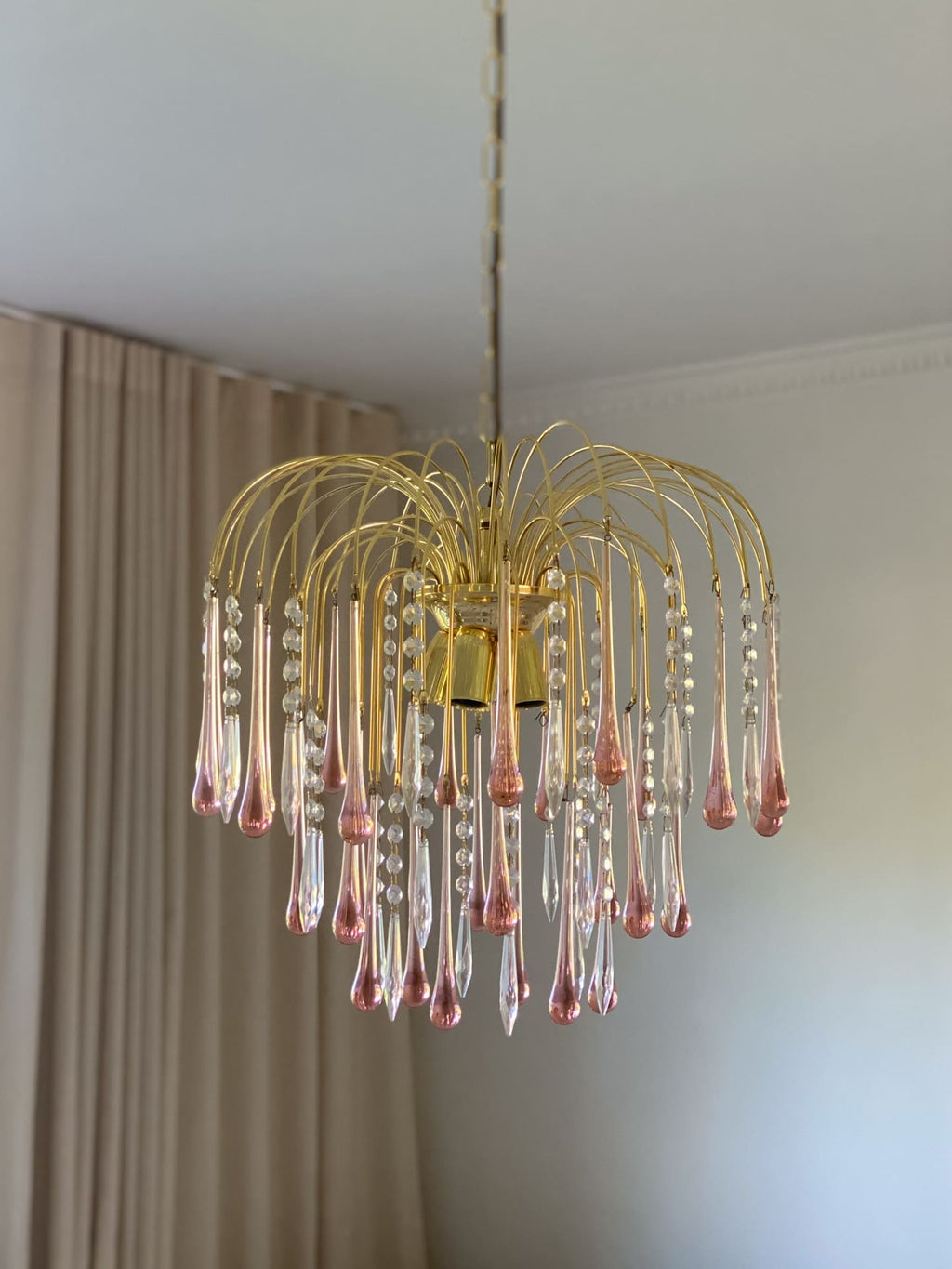 Vintage – Murano Teardrops Chandelier – 70s – Pink prisms - Cyran Lamps