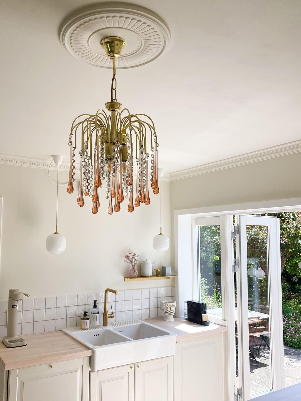 Vintage – Murano Teardrops Chandelier – 70s – Pink prisms - Cyran Lamps
