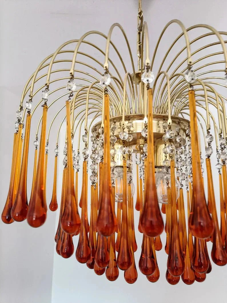 Vintage – Murano Teardrops Chandelier – 70s – Pink prisms - Cyran Lamps