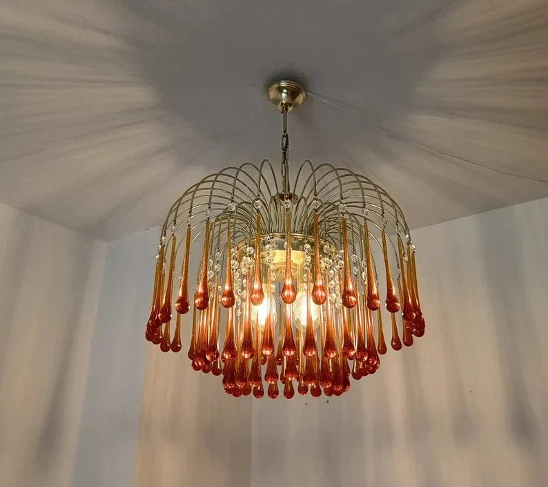 Vintage – Murano Teardrops Chandelier – 70s – Pink prisms - Cyran Lamps