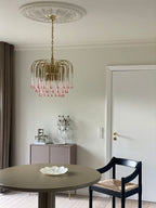 Vintage – Murano Teardrops Chandelier – 70s – Pink prisms - Cyran Lamps