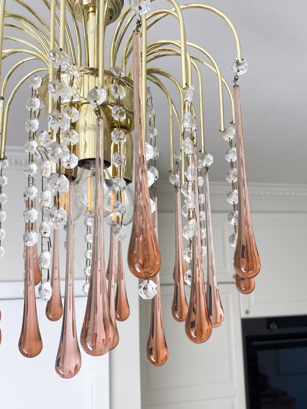 Vintage – Murano Teardrops Chandelier – 70s – Pink prisms - Cyran Lamps