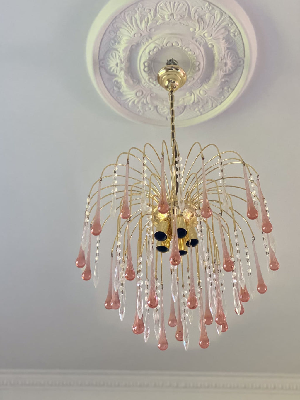 Vintage – Murano Teardrops Chandelier – 70s – Pink prisms - Cyran Lamps