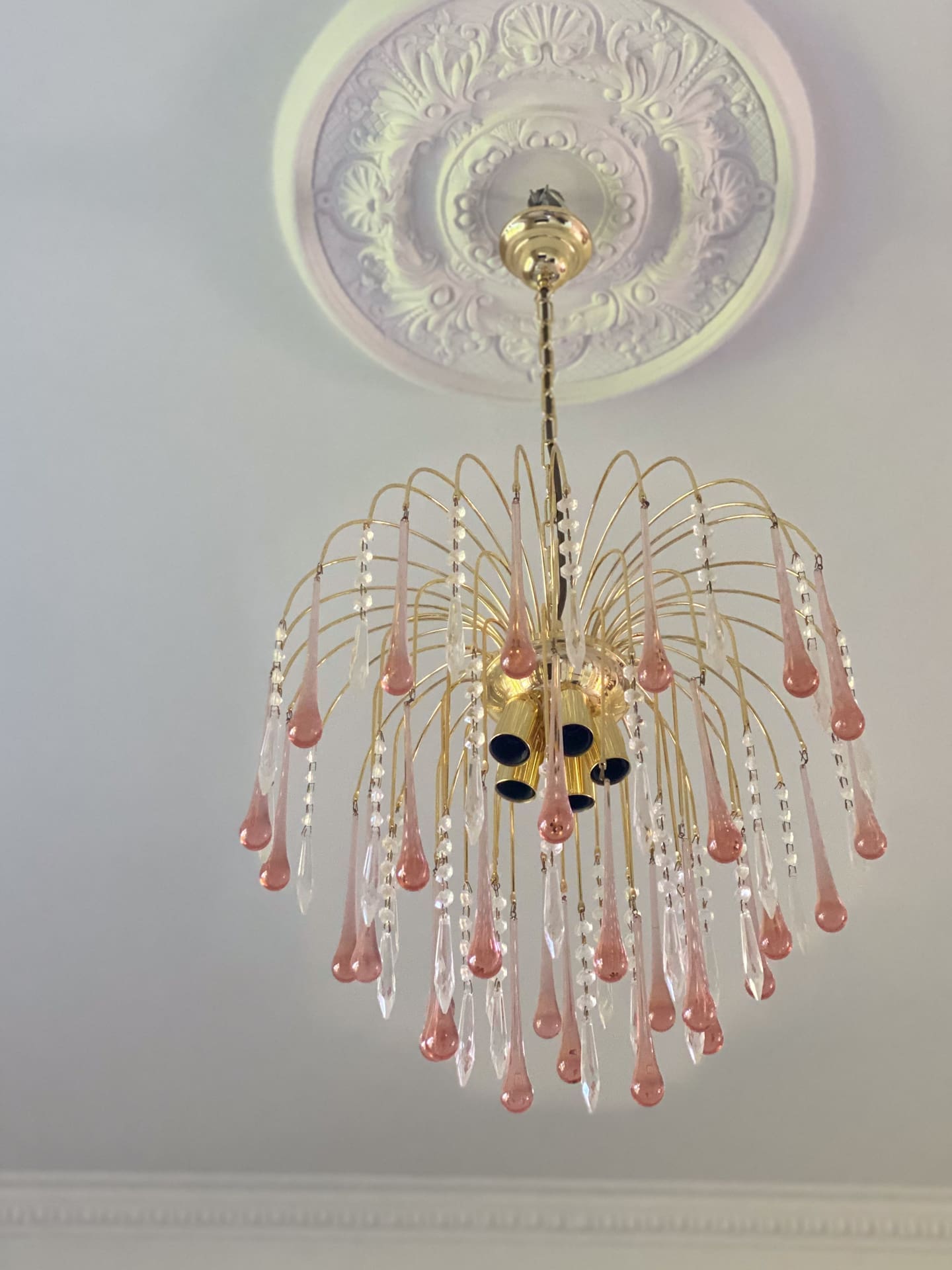 Vintage – Murano Teardrops Chandelier – 70s – Pink prisms - Cyran Lamps