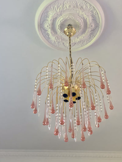 Vintage – Murano Teardrops Chandelier – 70s – Pink prisms - Cyran Lamps