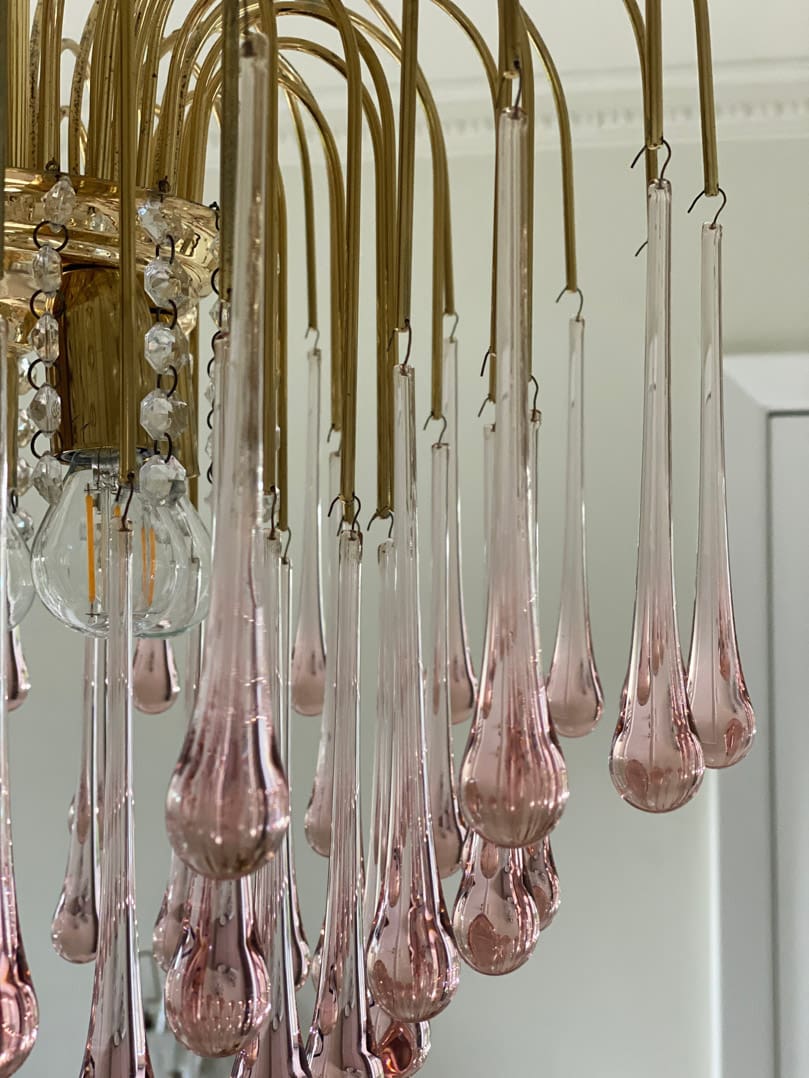 Vintage – Murano Teardrops Chandelier – 70s – Pink prisms - Cyran Lamps