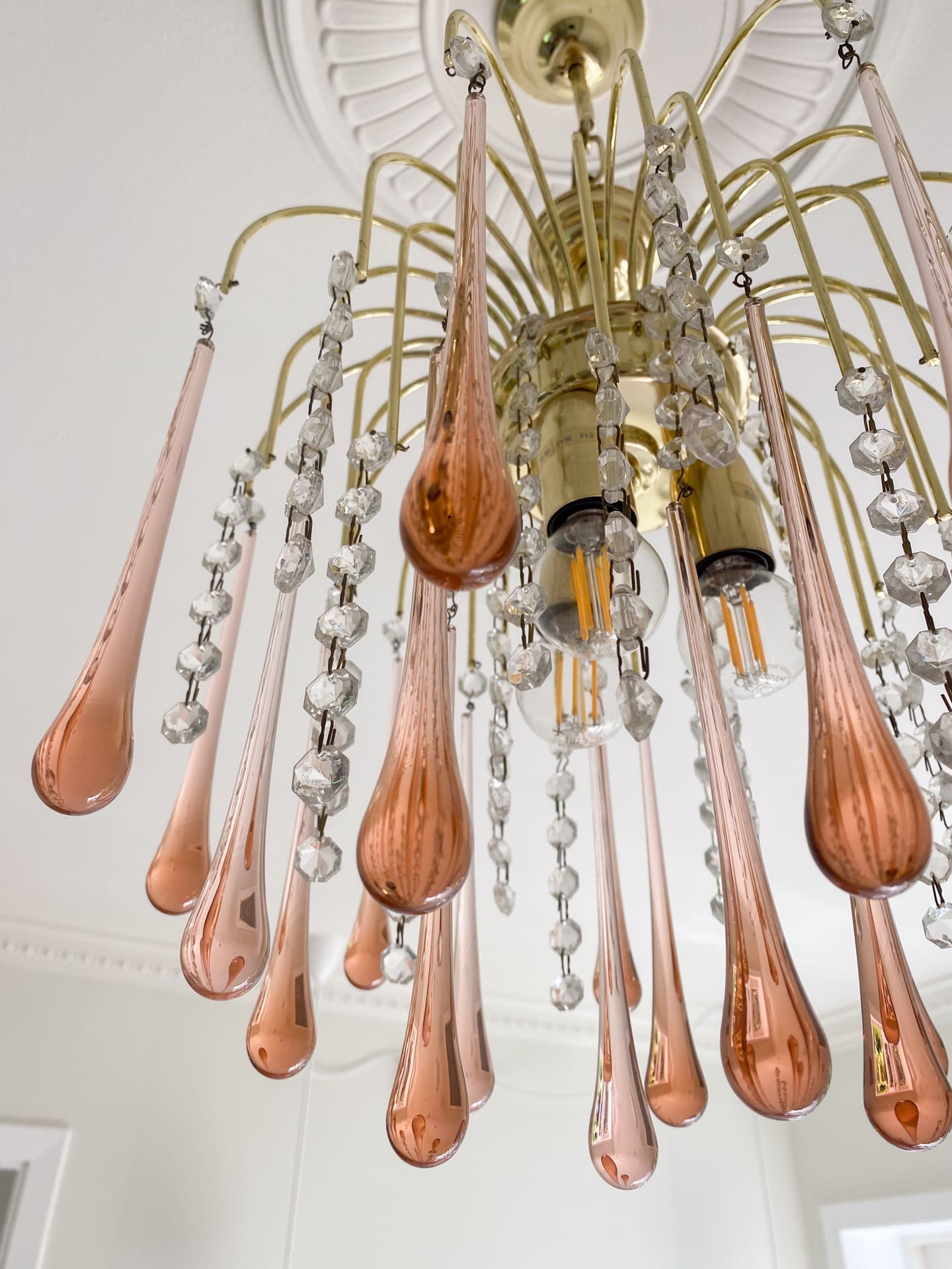 Vintage – Murano Teardrops Chandelier – 70s – Pink prisms - Cyran Lamps