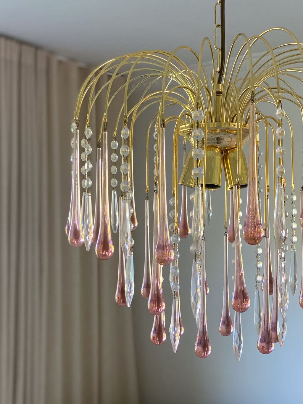 Vintage – Murano Teardrops Chandelier – 70s – Pink prisms - Cyran Lamps