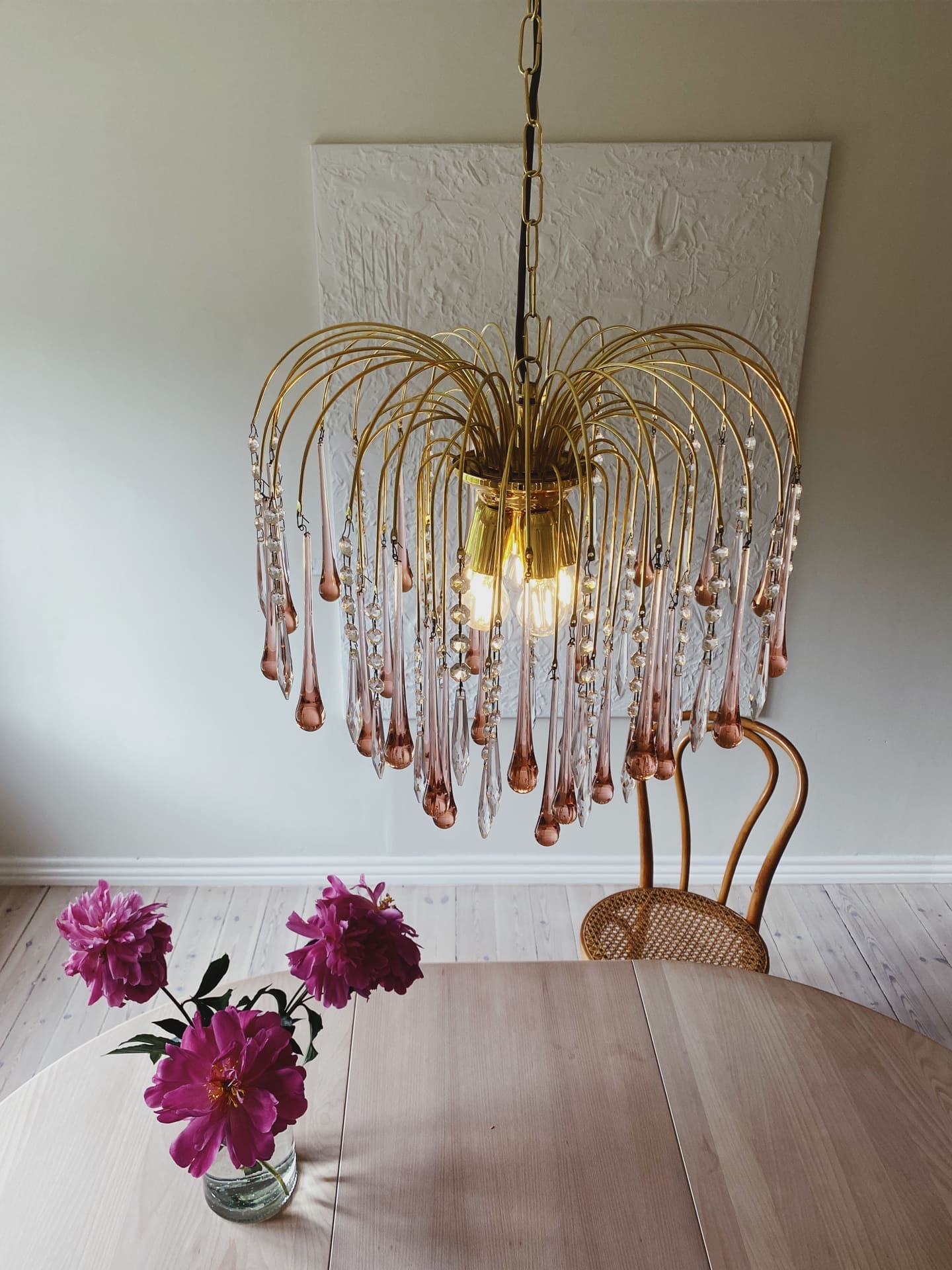 Vintage – Murano Teardrops Chandelier – 70s – Pink prisms - Cyran Lamps