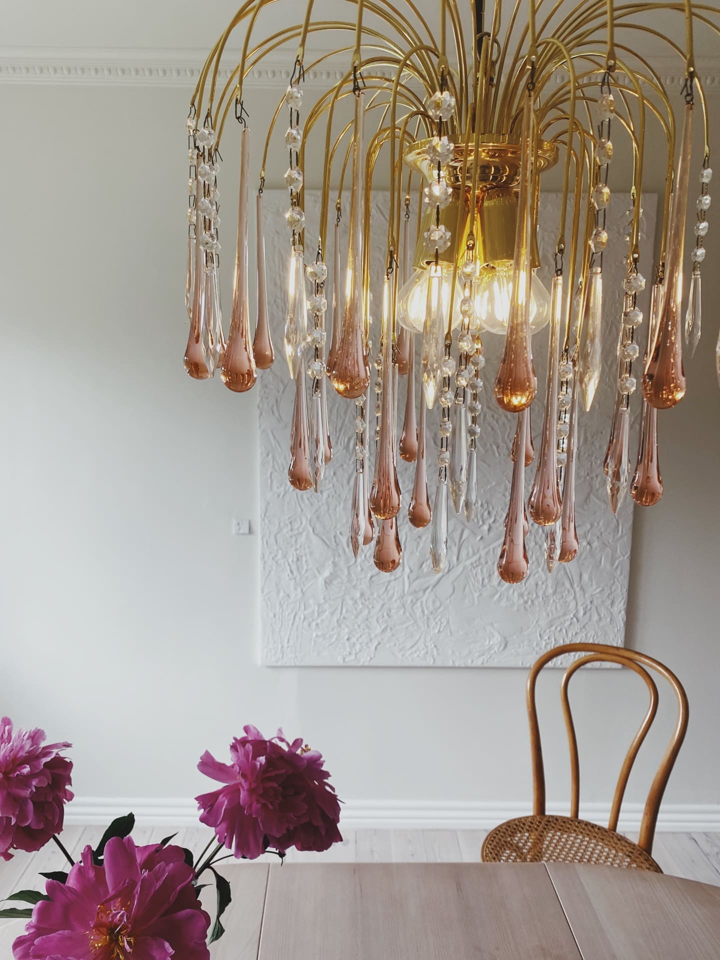 Vintage – Murano Teardrops Chandelier – 70s – Pink prisms - Cyran Lamps