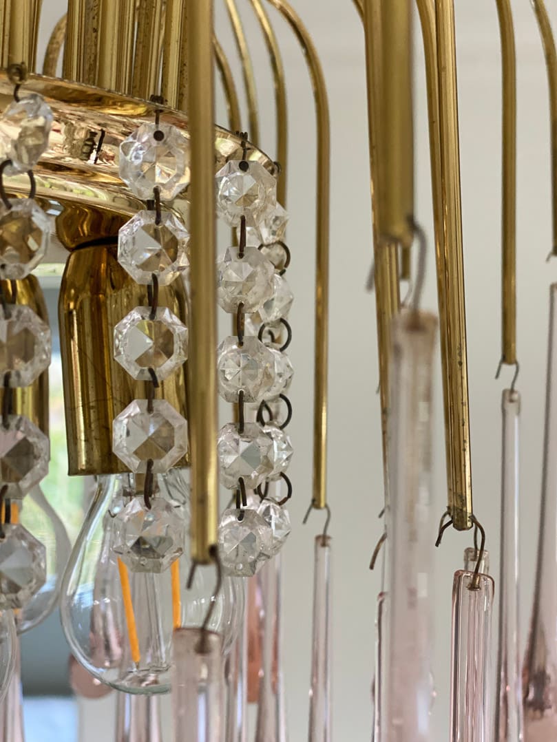 Vintage – Murano Teardrops Chandelier – 70s – Pink prisms - Cyran Lamps