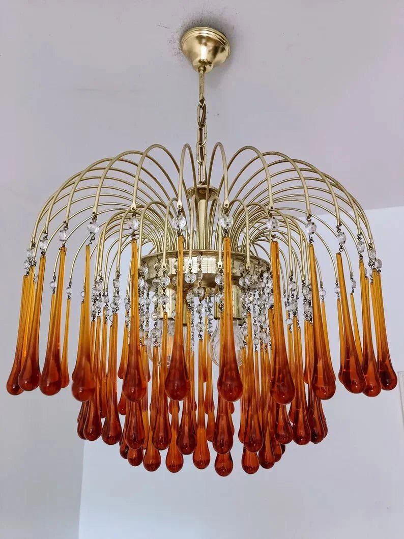 Vintage – Murano Teardrops Chandelier – 70s – Pink prisms - Cyran Lamps