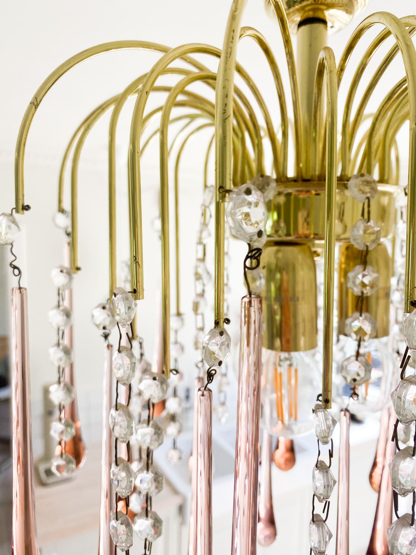 Vintage – Murano Teardrops Chandelier – 70s – Pink prisms - Cyran Lamps