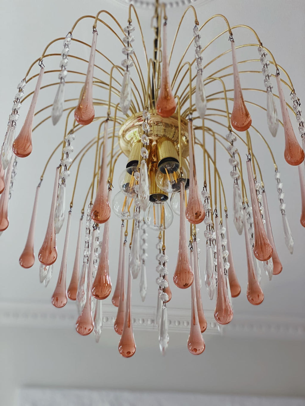 Vintage – Murano Teardrops Chandelier – 70s – Pink prisms - Cyran Lamps