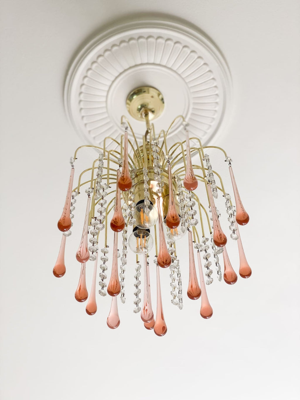 Vintage – Murano Teardrops Chandelier – 70s – Pink prisms - Cyran Lamps