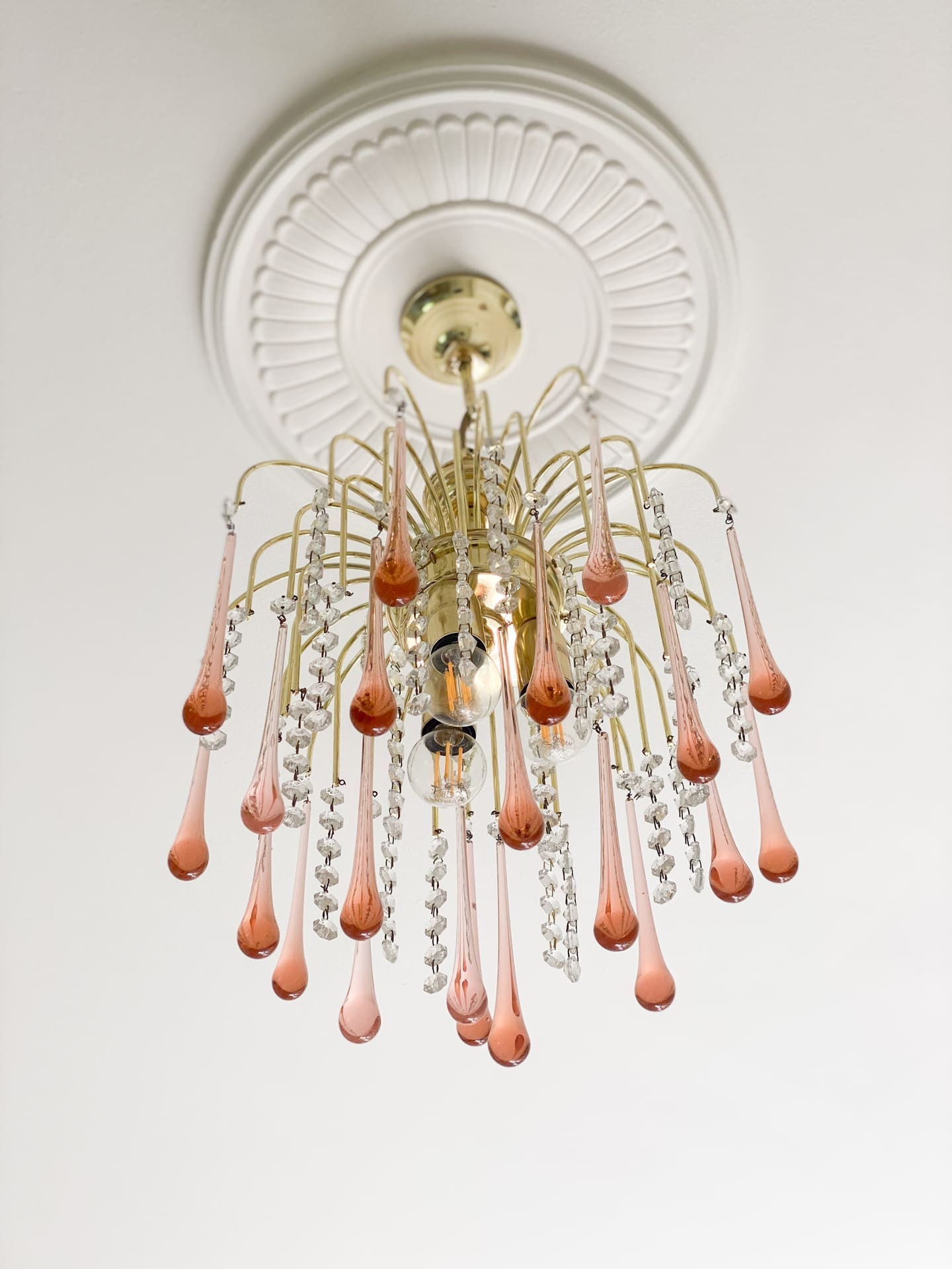 Vintage – Murano Teardrops Chandelier – 70s – Pink prisms - Cyran Lamps