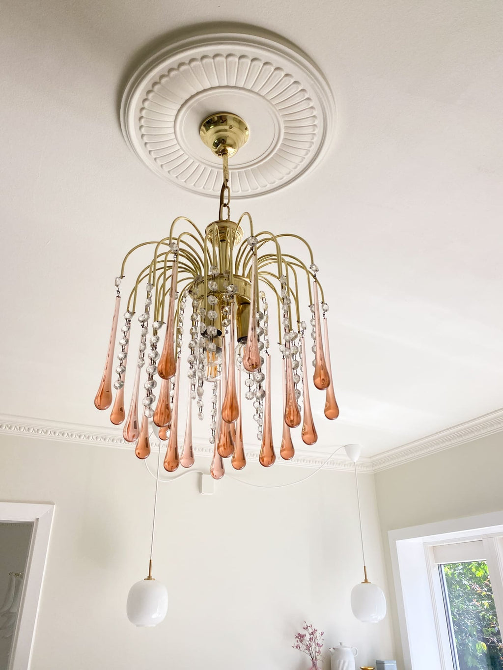 Vintage – Murano Teardrops Chandelier – 70s – Pink prisms - Cyran Lamps