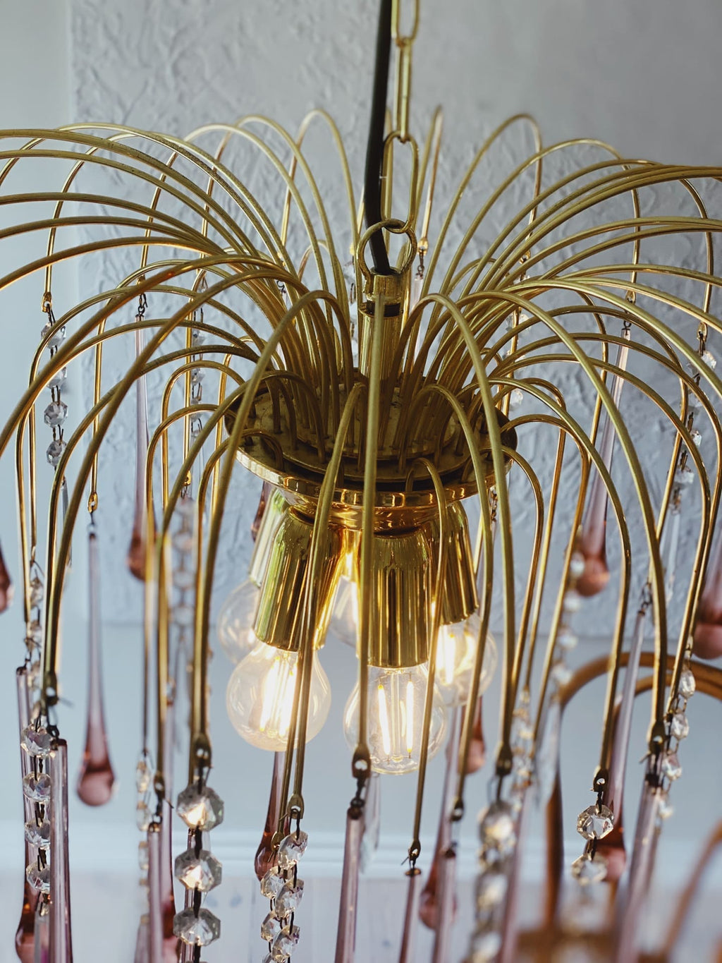 Vintage – Murano Teardrops Chandelier – 70s – Pink prisms - Cyran Lamps