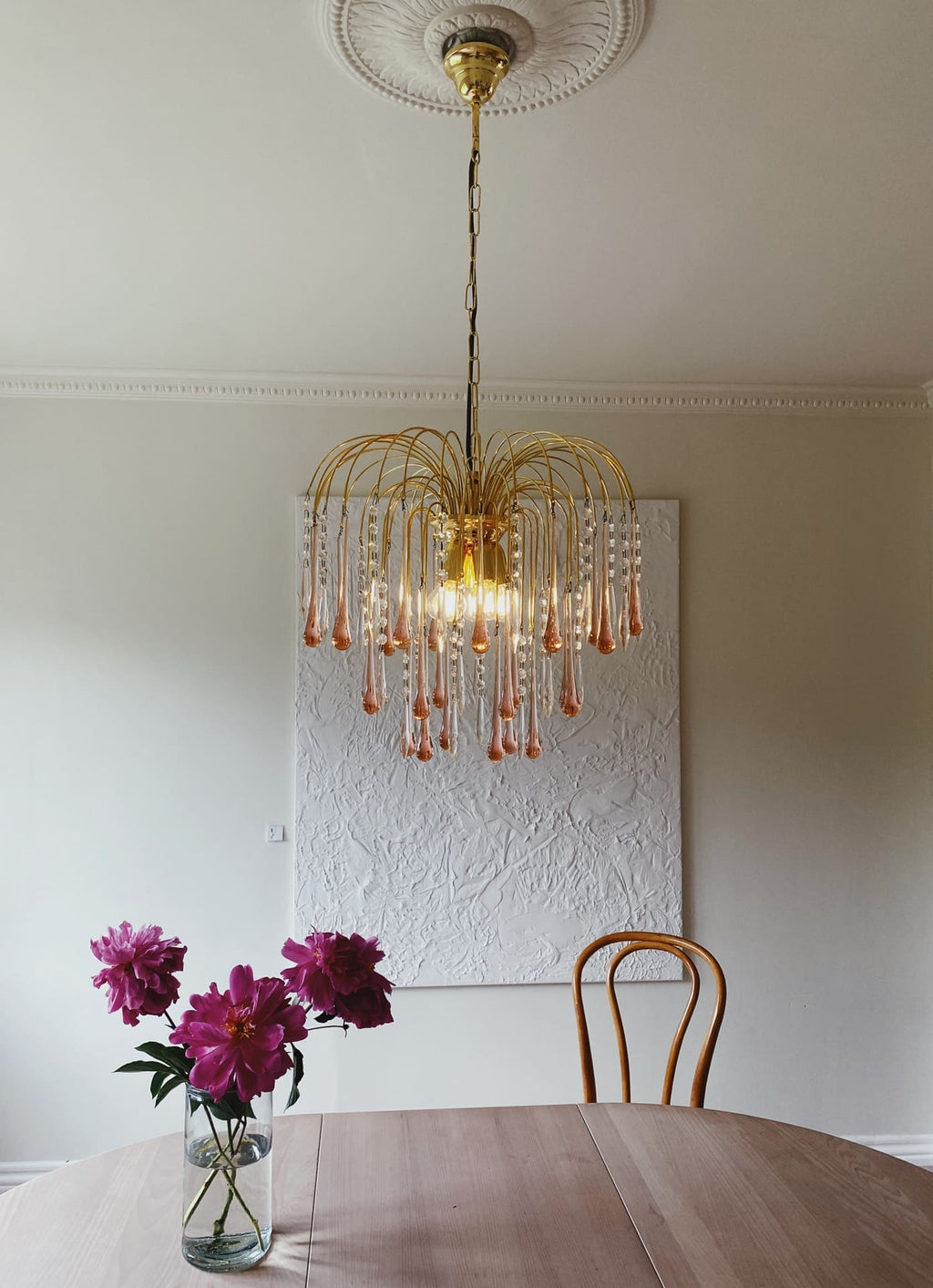 Vintage – Murano Teardrops Chandelier – 70s – Pink prisms - Cyran Lamps