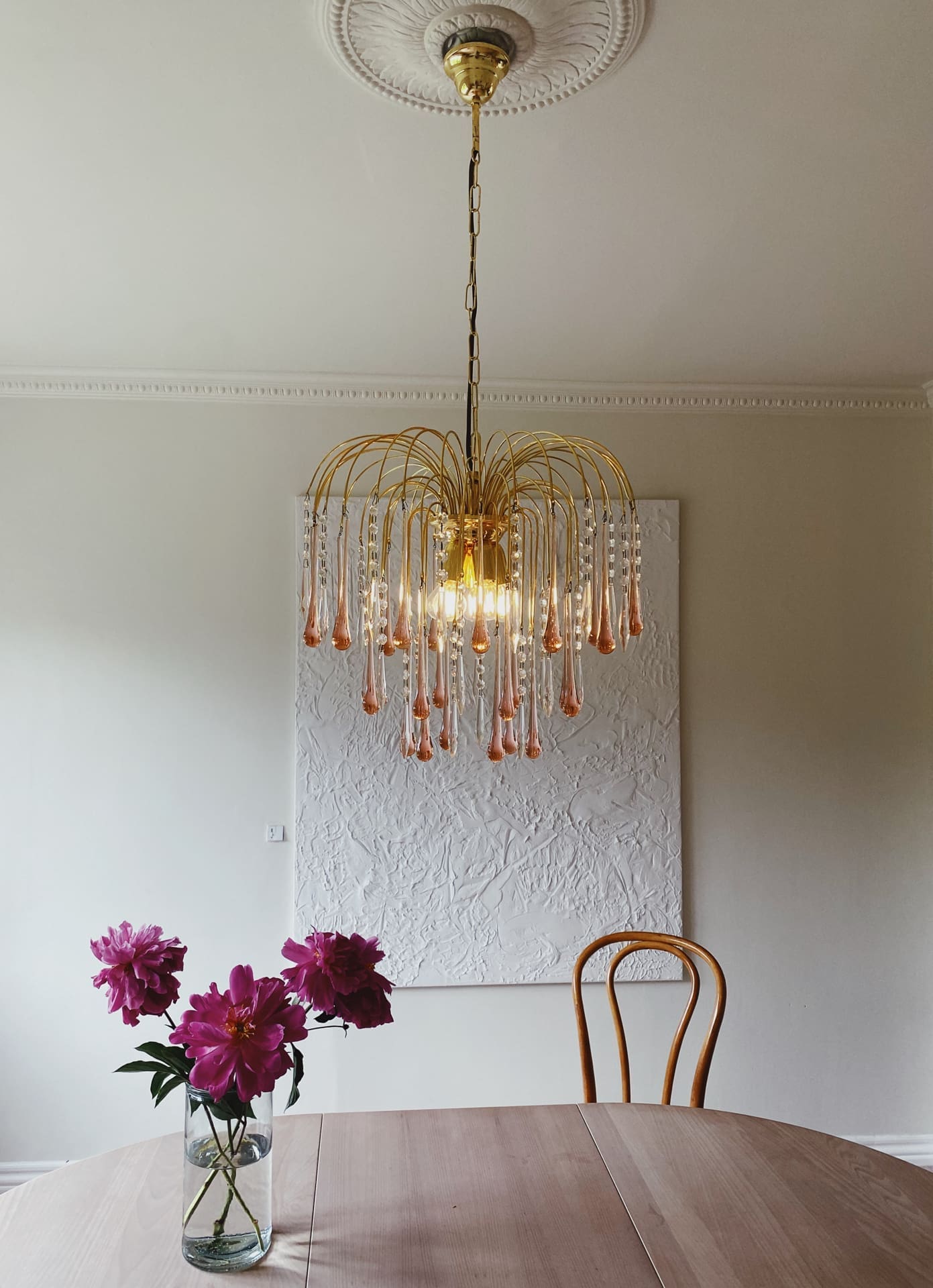 Vintage – Murano Teardrops Chandelier – 70s – Pink prisms - Cyran Lamps