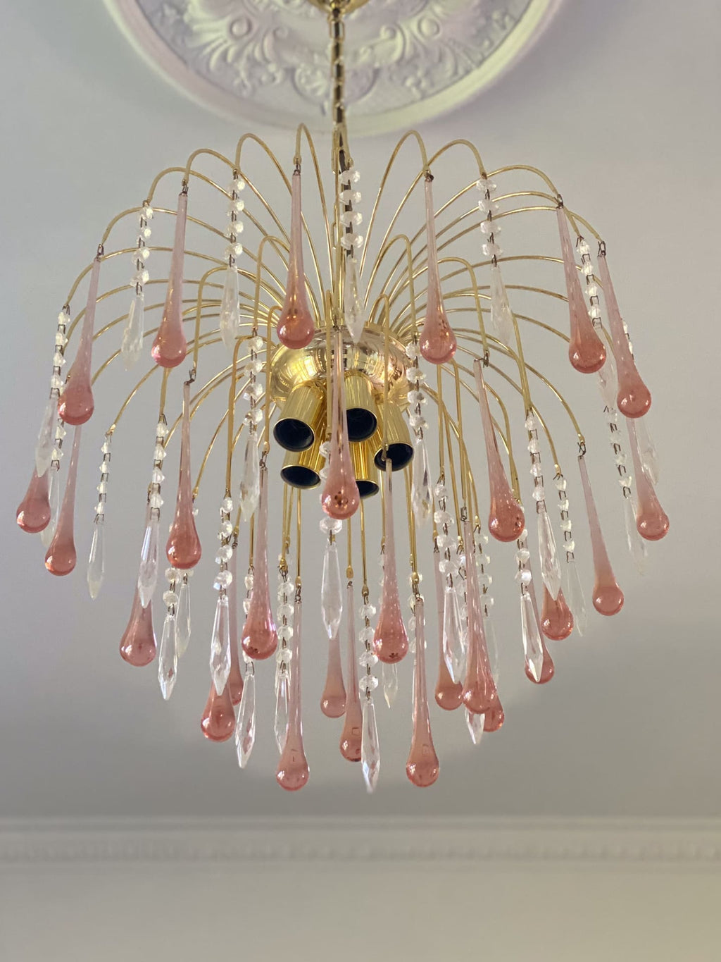 Vintage – Murano Teardrops Chandelier – 70s – Pink prisms - Cyran Lamps