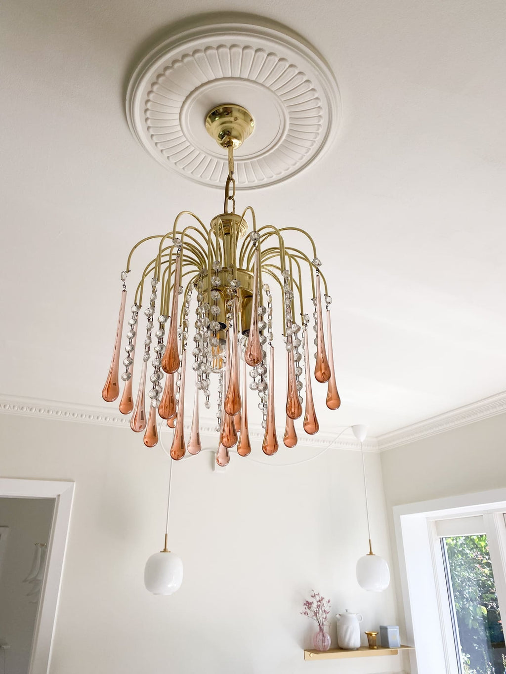 Vintage – Murano Teardrops Chandelier – 70s – Pink prisms - Cyran Lamps