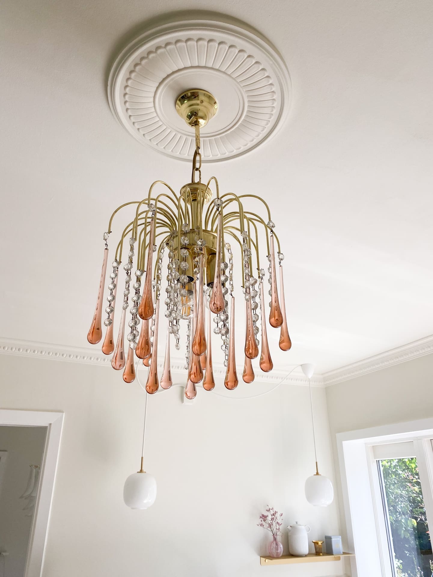 Vintage – Murano Teardrops Chandelier – 70s – Pink prisms - Cyran Lamps