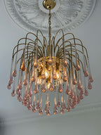 Vintage – Murano Teardrops Chandelier – 70s – Pink prisms - Cyran Lamps