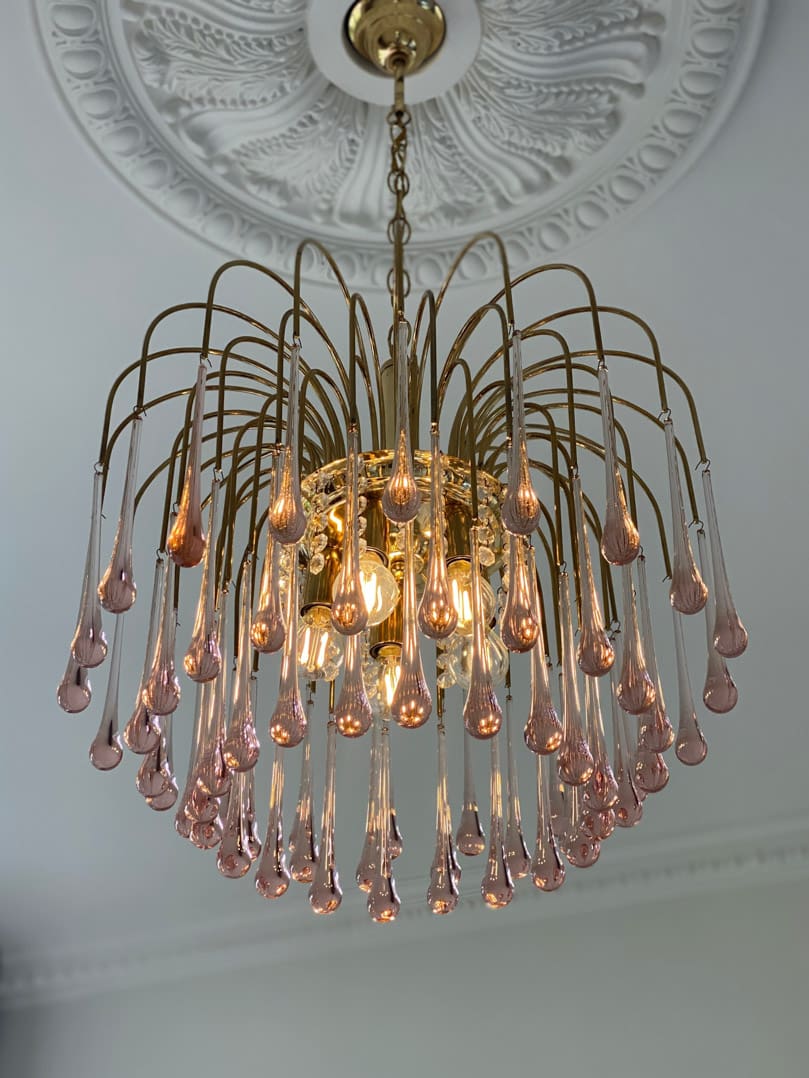 Vintage – Murano Teardrops Chandelier – 70s – Pink prisms - Cyran Lamps