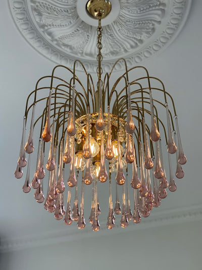 Vintage – Murano Teardrops Chandelier – 70s – Pink prisms - Cyran Lamps