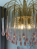 Vintage – Murano Teardrops Chandelier – 70s – Pink prisms - Cyran Lamps