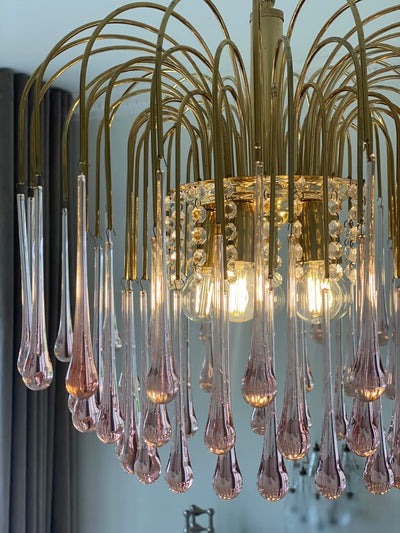 Vintage – Murano Teardrops Chandelier – 70s – Pink prisms - Cyran Lamps