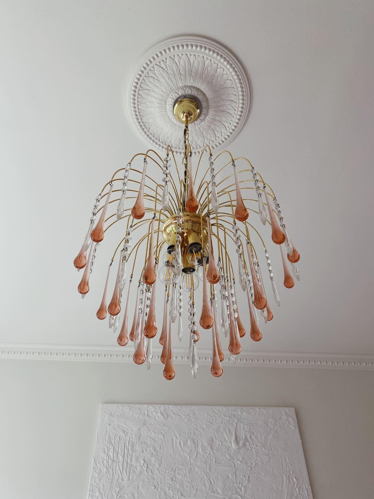Vintage – Murano Teardrops Chandelier – 70s – Pink prisms - Cyran Lamps