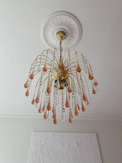 Vintage – Murano Teardrops Chandelier – 70s – Pink prisms - Cyran Lamps