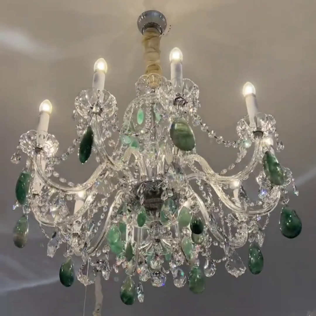 Green Purple Luxury Rock Crystal Chandelier for Bedroom or Living Room